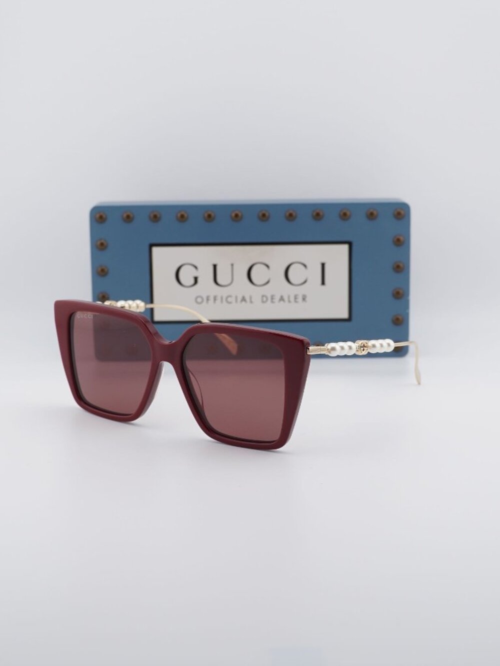 Gucci GG1967S 004 Butterfly Sunglasses - Burgundy / Gold / Red